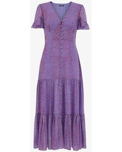 Whistles Dobby Leopard-print Recycled-polyester Midi Dress - Purple