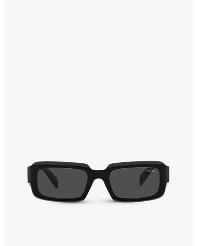 Prada Pr 27zs Branded-arm Rectangle-frame Acetate Sunglasses - Black