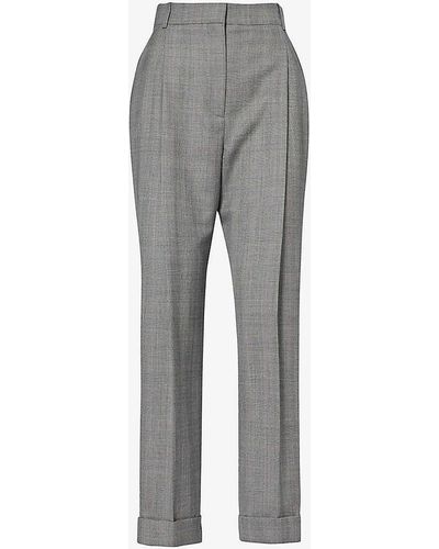 Alexander McQueen Turn-up Straight-leg Mid-rise Wool Trousers - Grey