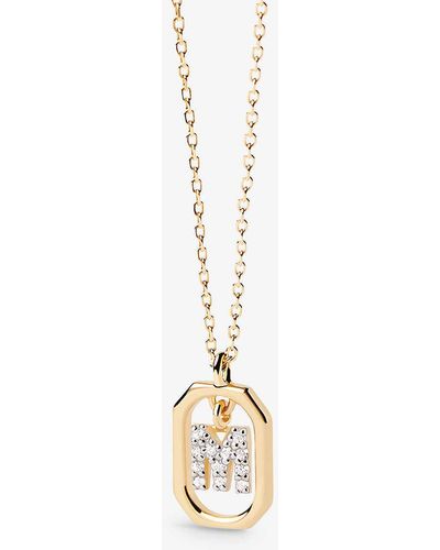 Pdpaola Letter M Mini 18ct Yellow- Plated Sterling-silver And Zirconia Pendant Necklace - Metallic