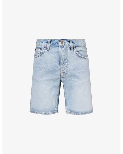 Nudie Jeans Seth Brand-patch Regular-fit Denim Shorts - Blue