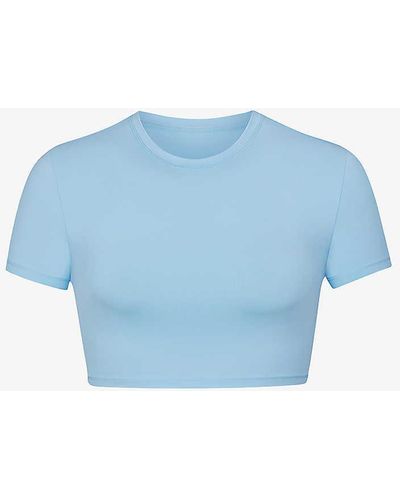 Skims Round-neck Cropped Recycled-nylon Top - Blue