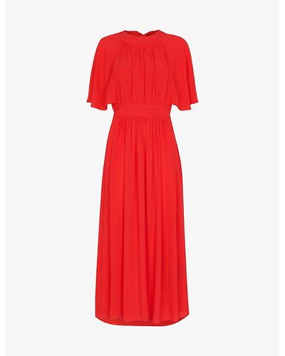 Whistles Amelia Cape-sleeved Crepe Maxi Dress - Red