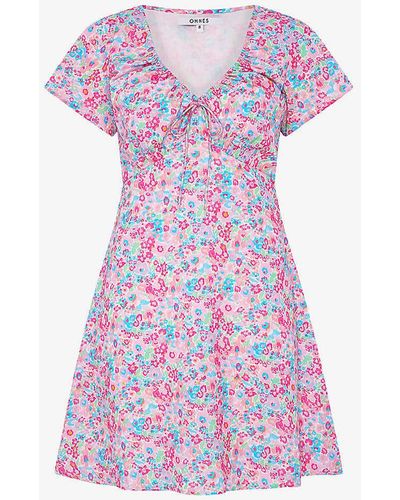 OMNES Dotty Floral-print Cotton And Linen-blend Mini Dress - Pink