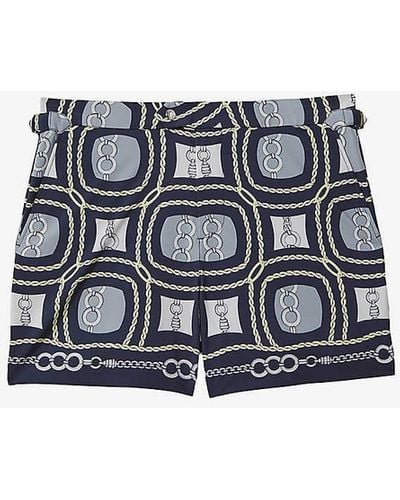 Reiss Vypalm Chain-print Adjustable-side Stretch Recycled-polyester Swim Shorts - Blue