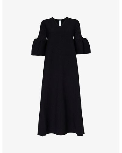 CFCL Pottery Bell-sleeve Recycled-polyester Midi Dress - Black