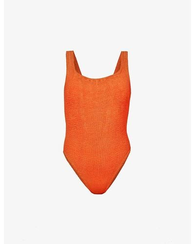 Hunza G Square-neck Seersucker-weave Swimsuit - Orange