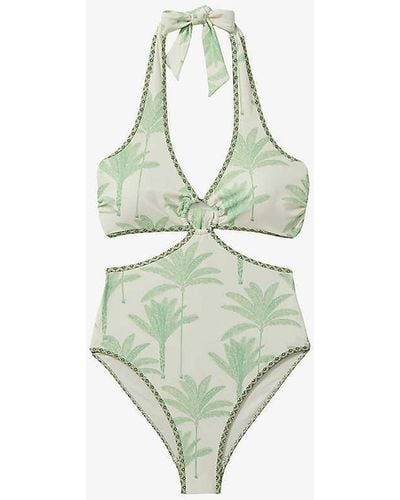 Reiss Gabriella Palm-print Cut-out Swimsuit - Green