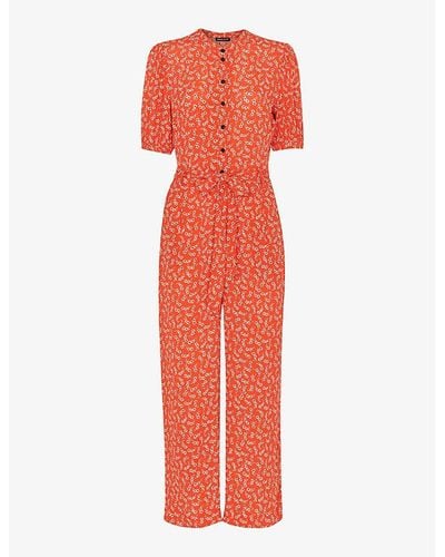 Whistles Micro Floral-print Woven Jumpsuit - Red