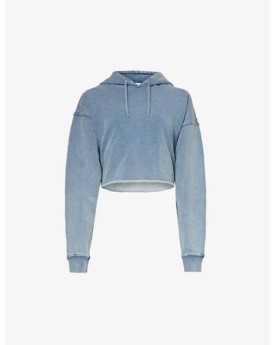GOOD AMERICAN Jeanius Cropped Cotton-jersey Hoody X - Blue