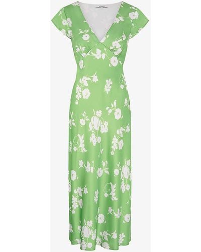 OMNES Woolf Floral-print Short-sleeve Recycled-polyester Midi Dress - Green