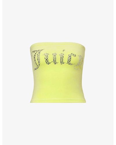 Juicy Couture Rhinestone-embellished Slim-fit Velour Top - Yellow