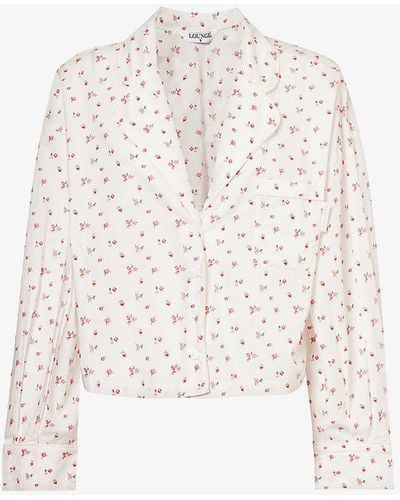 Lounge Underwear Floral-pattern Cropped Cotton Shirt - White