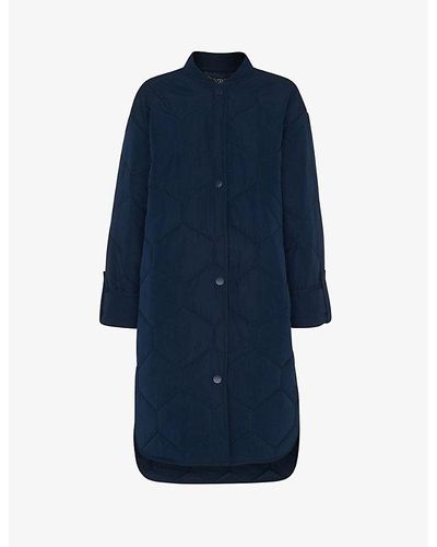 Whistles Longline Diamond-quilted Recycled-polyester Coat - Blue