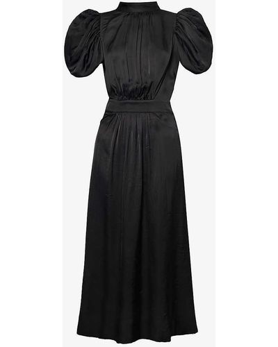 ROTATE BIRGER CHRISTENSEN Puff-sleeved Mandarin-collar Woven Midi Dress - Black