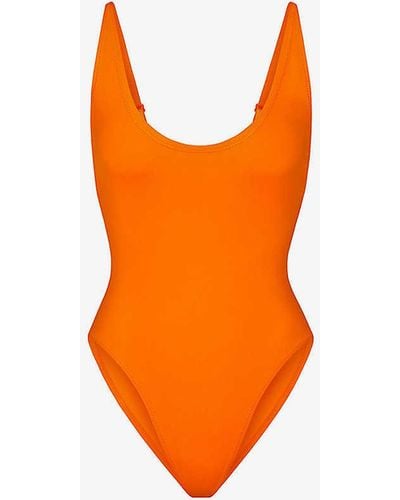 Skims Scoop-neck Low-back Recycled Stretch-nylon Swimsuit Xxx - Orange