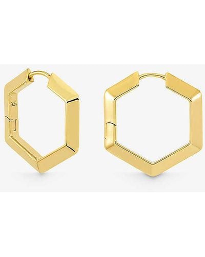 Rachel Jackson Large Bevelled Hexagon-shape 22ct -plated Sterling Silver Hoop Earrings - Metallic