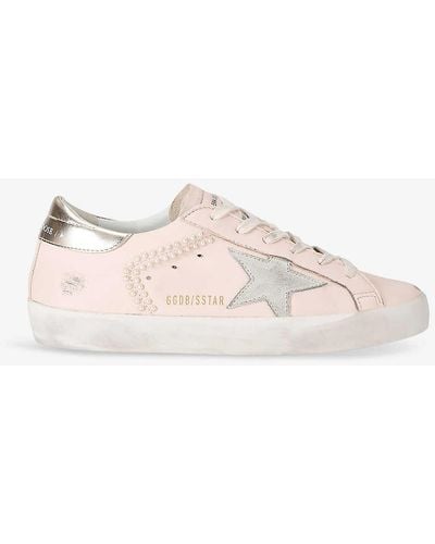 Golden Goose Superstar 25733 Pearl-embellished Leather Low-top Trainers - Natural