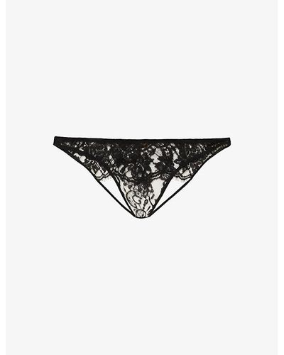 Coco De Mer Hera Floral-embroidered Mid-rise Stretch-lace Briefs - Black