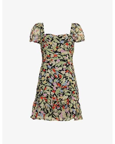 RIXO London Bowie Puffed-sleeve Floral-print Georgette Mini Dress - Green