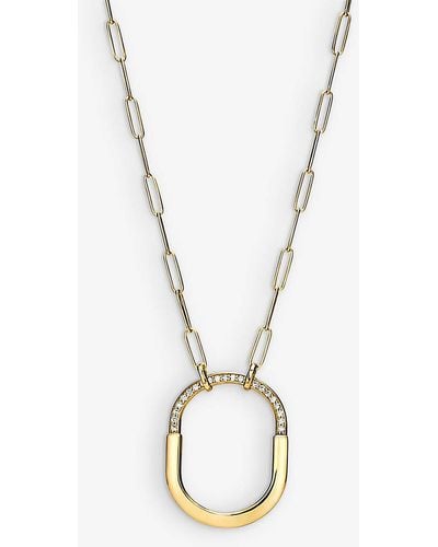 Tiffany & Co. Tiffany Lock 18ct Yellow-gold And 0.43ct Round-brilliant Diamond Pendant Necklace - Metallic