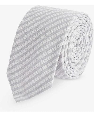 Thom Browne Stripe-pattern Cotton Seersucker Tie - White
