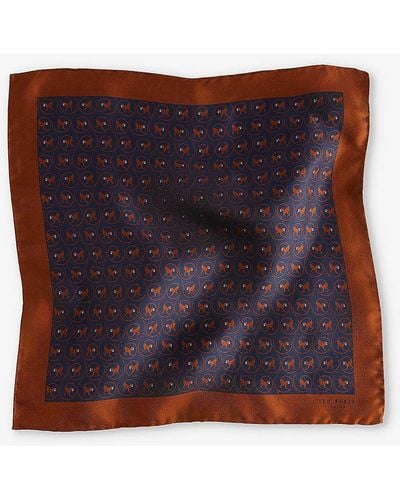Ted Baker Monkey-pattern Silk Pocket Square - Blue