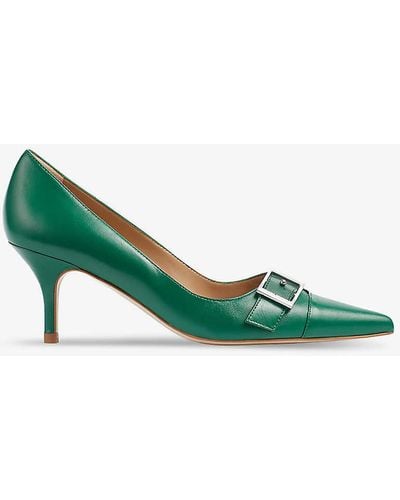 LK Bennett Billie Buckle-embellished Leather Heeled Courts - Green