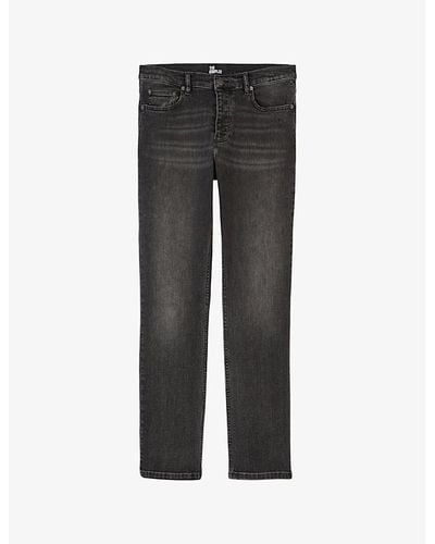 The Kooples Faded-wash Slim-fit Straight-leg Stretch-denim Jeans - Black