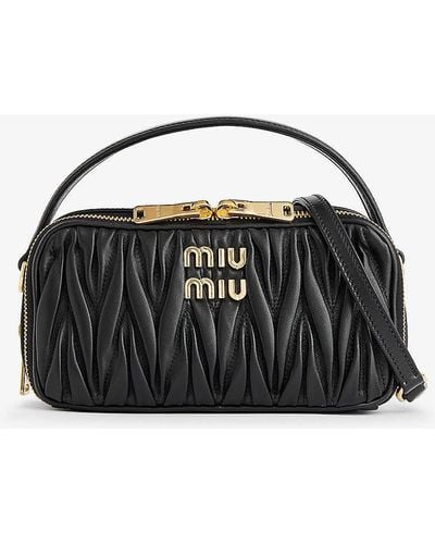 Miu Miu Branded Matelassé Leather Cross-body Bag - Black