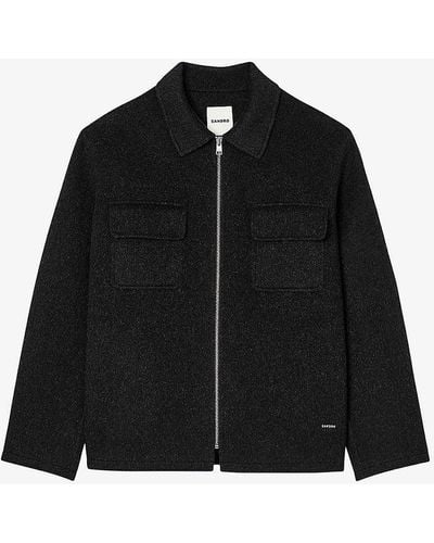 Sandro Flap-pocket Zipped Wool-blend Overshirt X - Black