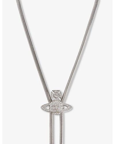 Vivienne Westwood Bolo Crystal-embellished Platinum-plated Recycled Brass Tie - Metallic