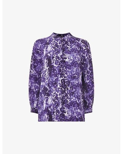 Whistles Abstract Leopard-print Regular-fit Eco Viscose-blend Shirt - Purple