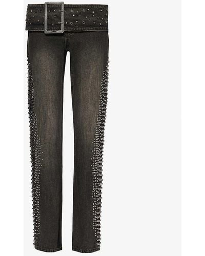 Jaded London Studded Low-rise Bootcut-leg Jeans - Grey