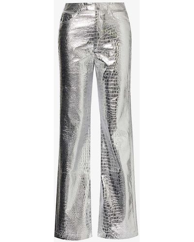 ROTATE BIRGER CHRISTENSEN Lupe Croc-embossed Metallic Faux-leather Trousers - White