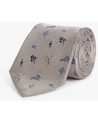 Paul Smith Flower-embroidered Silk Tie - Grey