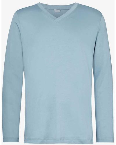 Zimmerli of Switzerland V-neck Ribbed-trim Cotton-jersey T-shirt - Blue