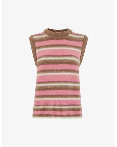 Whistles Striped Stretch-knit Sweater Vest - Pink