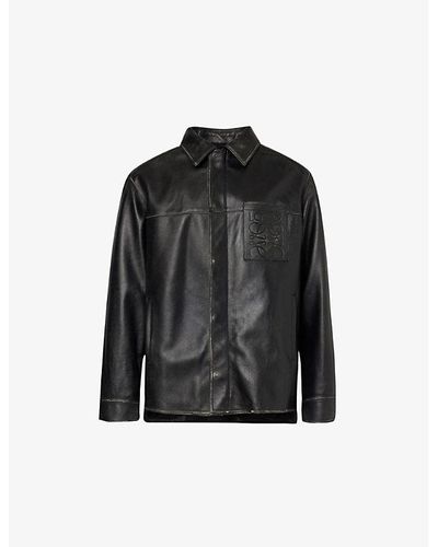 Loewe Anagram-debossed Relaxed-fit Leather Overshirt - Black