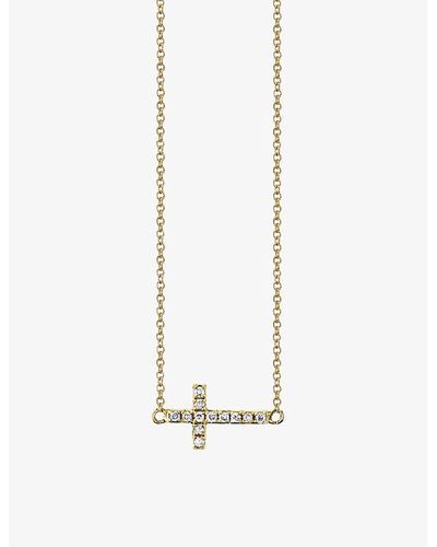 Sydney Evan Cross Mini 14ct Yellow-gold And 0.05ct Brilliant-cut Diamond Pendant Necklace - White