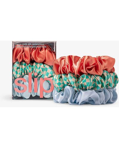 Slip Large Elasticated Silk Scrunchies Pack Of Three - Red