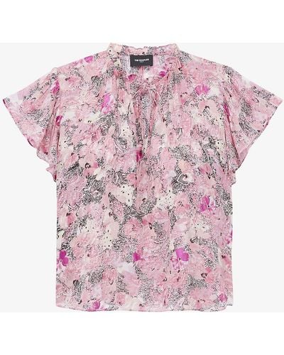 The Kooples Ruffle-trim Floral Crepe Blouse - Pink