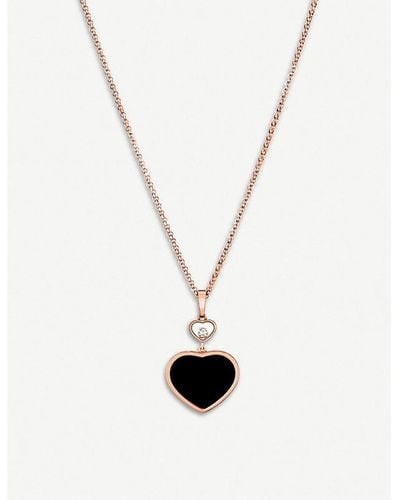 Chopard Happy Hearts 18ct Rose-gold, Onyx And Diamond Pendant - White