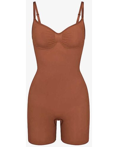 Skims Seamless Sculpt Fitted Stretch-woven Playsuit - Brown