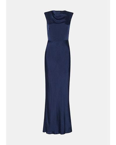 Whistles Vy Cowl-neck Tie-back Satin Maxi Dress - Blue