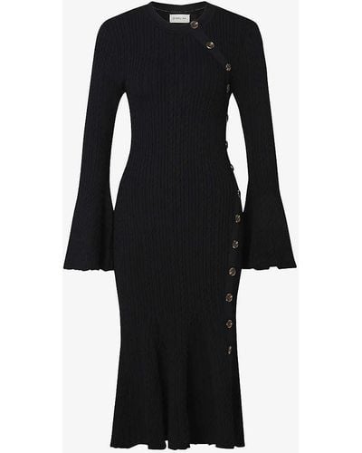 By Malina Jade Button-embellished Knitted Midi Dress X - Black