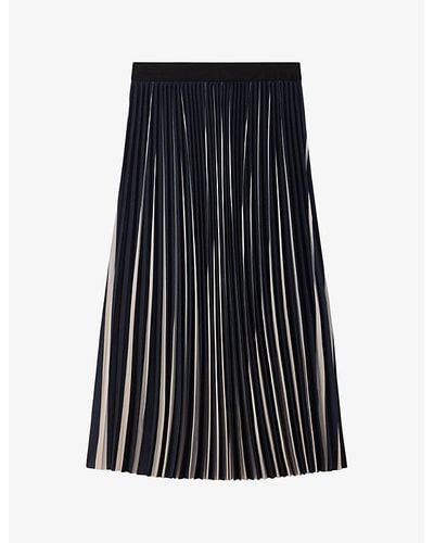 Reiss Vy/cream Saige Stripe-pattern Pleated Woven Midi Skirt - Black