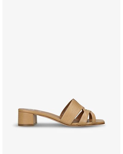 Gina Square-toe Embossed-leather Sandals - Brown