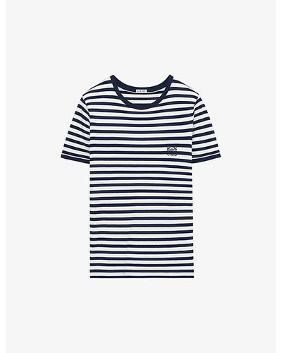 Loewe Anagram-embroidered Striped Stretch-woven T-shirt - Blue