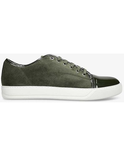 Lanvin Dbb1 Contrast-sole Suede And Leather Low-top Trainers - Green
